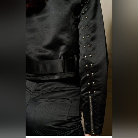 Blue b. 2 Pc Satin Fringe Detail Jacket/ Flare Leg Pant Set Black S-M-L Availabl - Picture 3 of 5